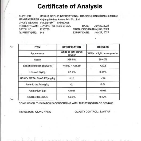 Амінокислота Лізин моногідрохлорид 98,5% (фасування 25 кг)